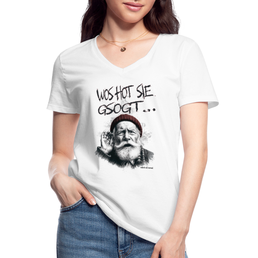 Damen T-Shirt V-Ausschnitt Wos hot sie gsogt - Soizburga Style - weiß