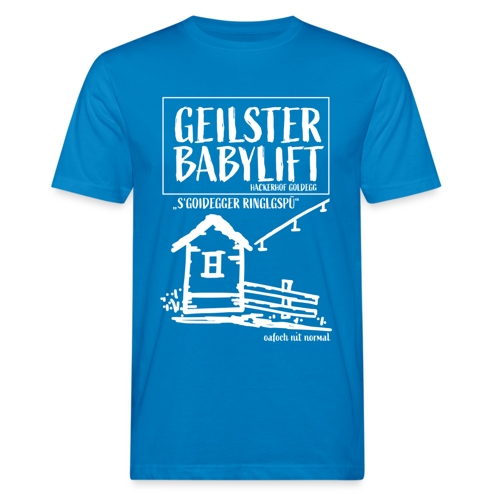 Männer Bio-T-Shirt geilster Übungslift "Babylift" - Pfauenblau