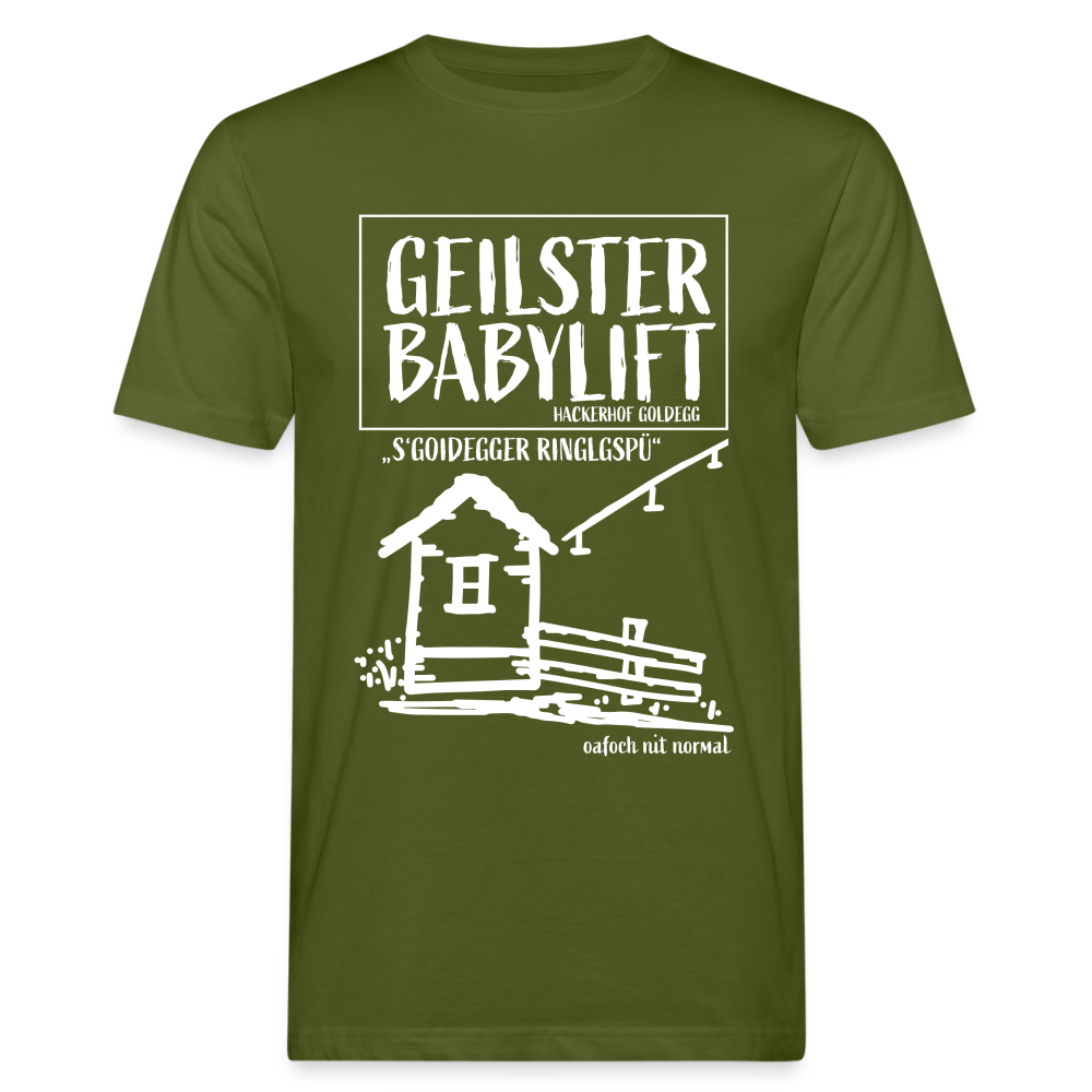 Männer Bio-T-Shirt geilster Übungslift "Babylift" - Moosgrün