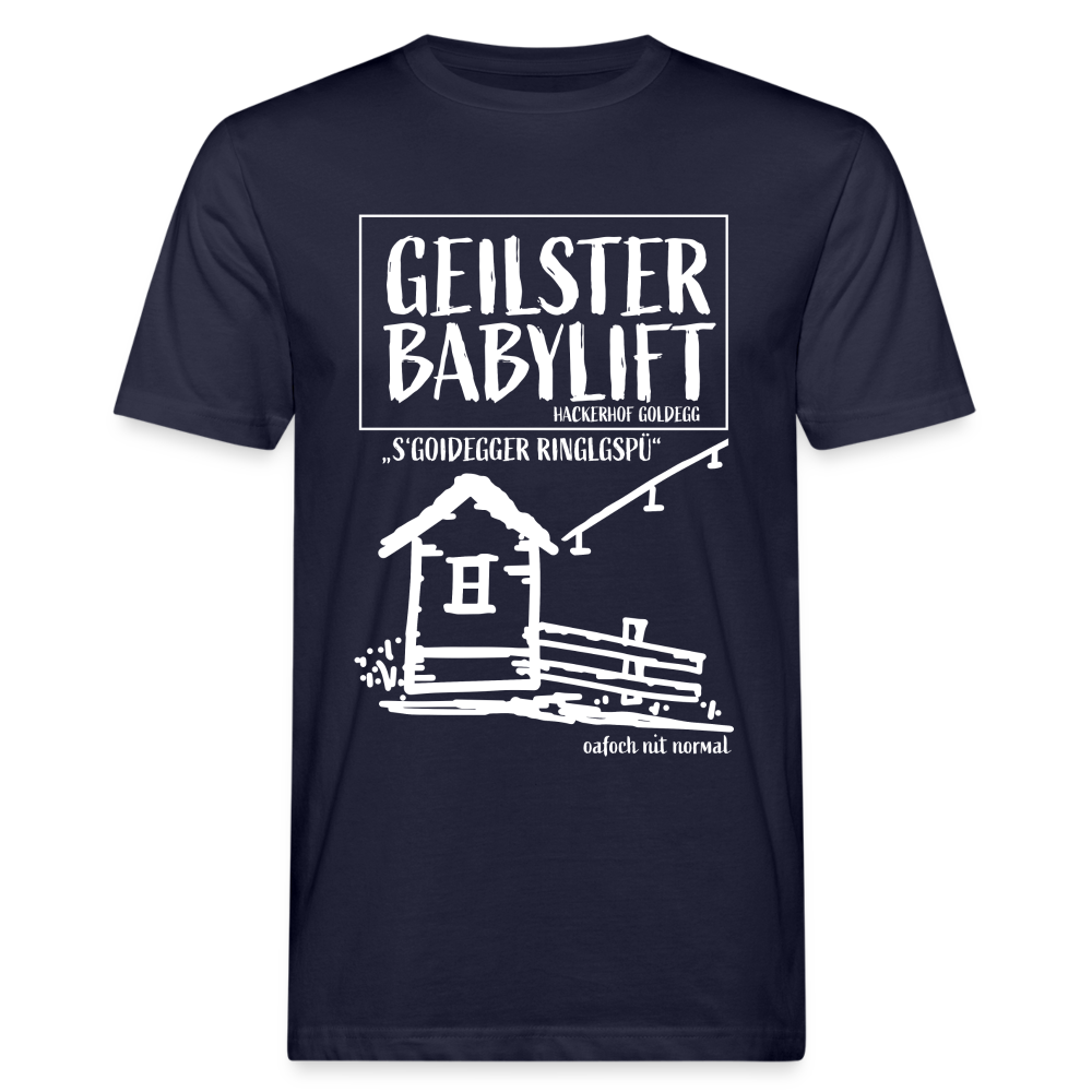 Männer Bio-T-Shirt geilster Übungslift "Babylift" - Navy