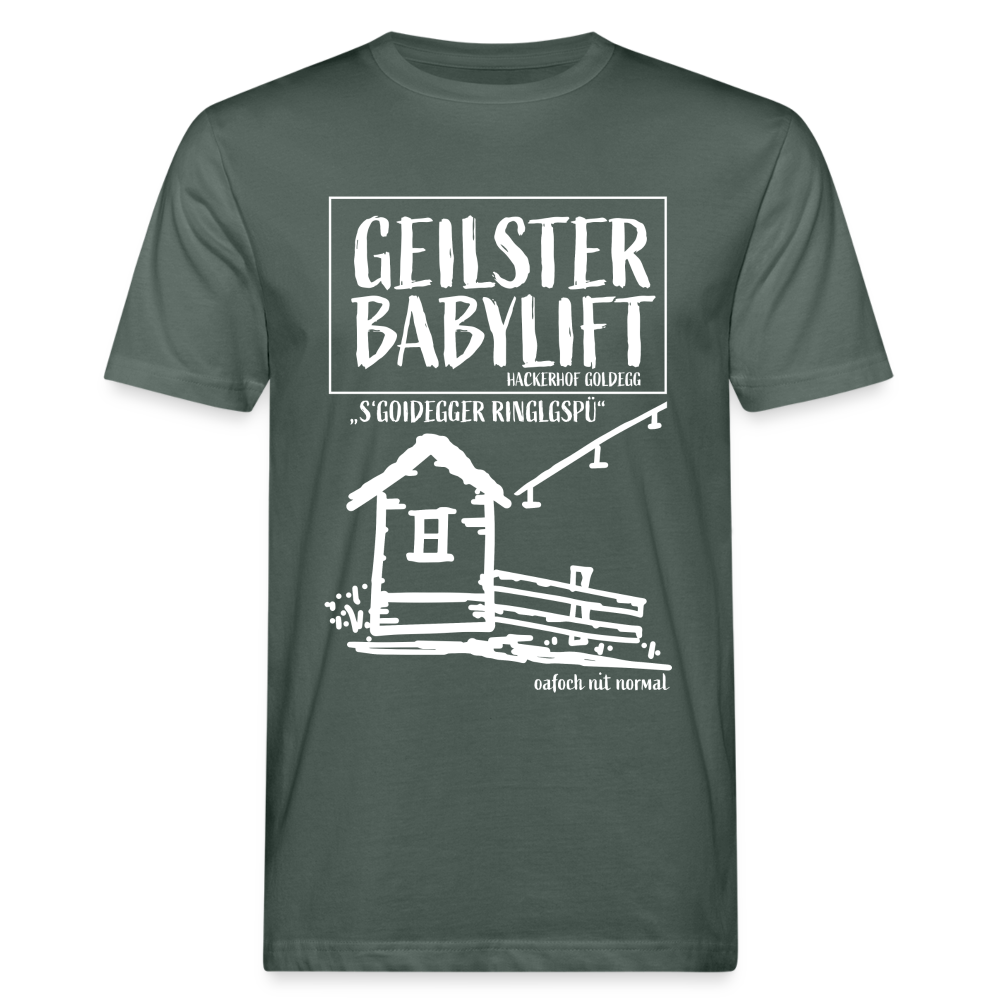 Männer Bio-T-Shirt geilster Übungslift "Babylift" - Graugrün