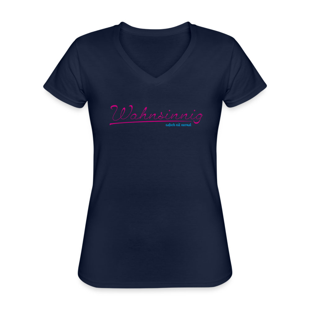 Klassisches Frauen-T-Shirt mit V-Ausschnitt - Wahnsinnig - Soizburga Style - Navy