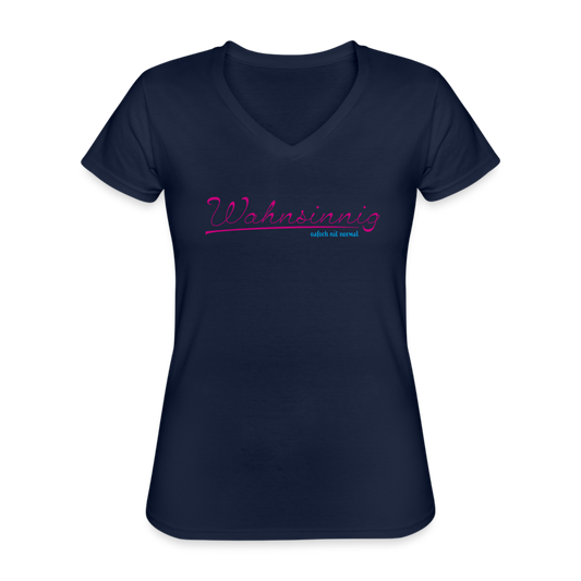 Klassisches Frauen-T-Shirt mit V-Ausschnitt - Wahnsinnig - Soizburga Style - Navy