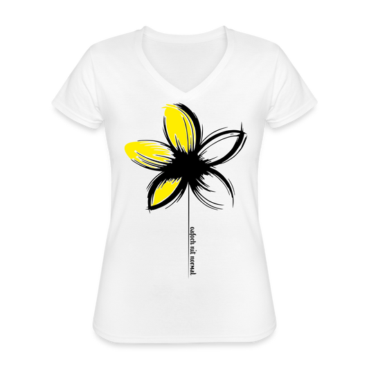 Klassisches Frauen-T-Shirt mit V-Ausschnitt Blume - Soizburga Style - weiß