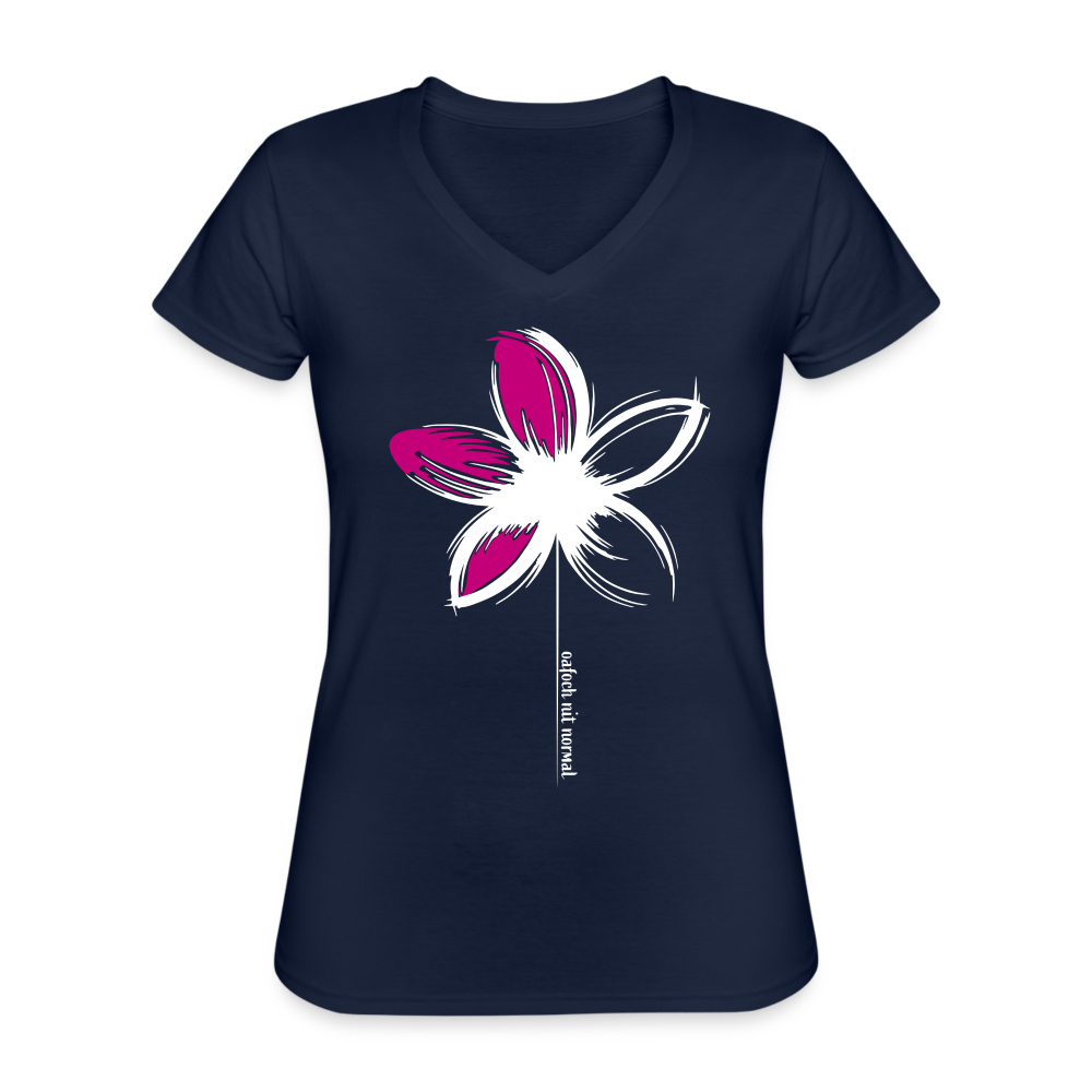 Klassisches Frauen-T-Shirt mit V-Ausschnitt Blume - Soizburga Style - Navy