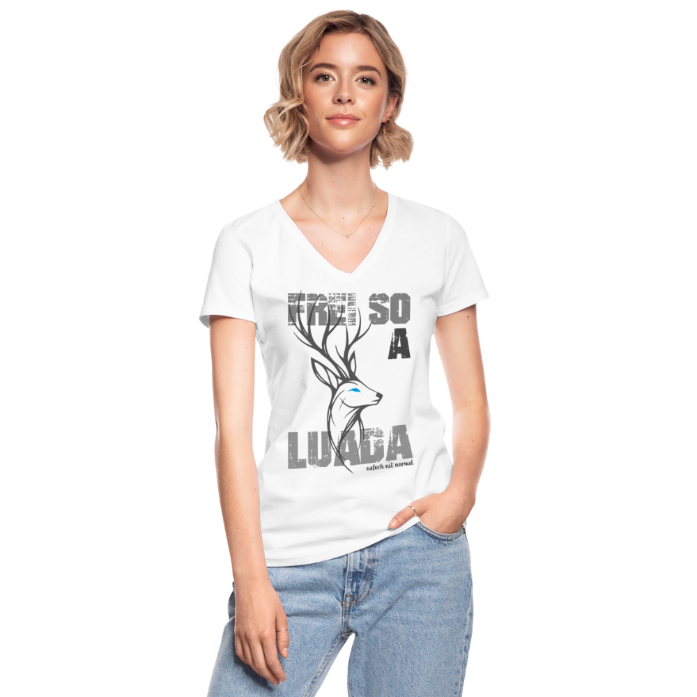 Klassisches Frauen-T-Shirt mit V-Ausschnitt frei so a Luada - Soizburga Style - weiß