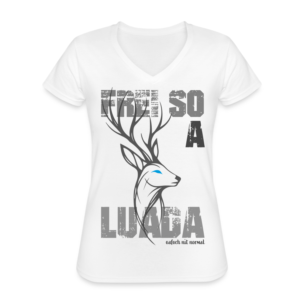 Klassisches Frauen-T-Shirt mit V-Ausschnitt frei so a Luada - Soizburga Style - weiß