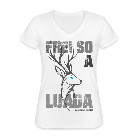 Klassisches Frauen-T-Shirt mit V-Ausschnitt frei so a Luada - Soizburga Style - weiß