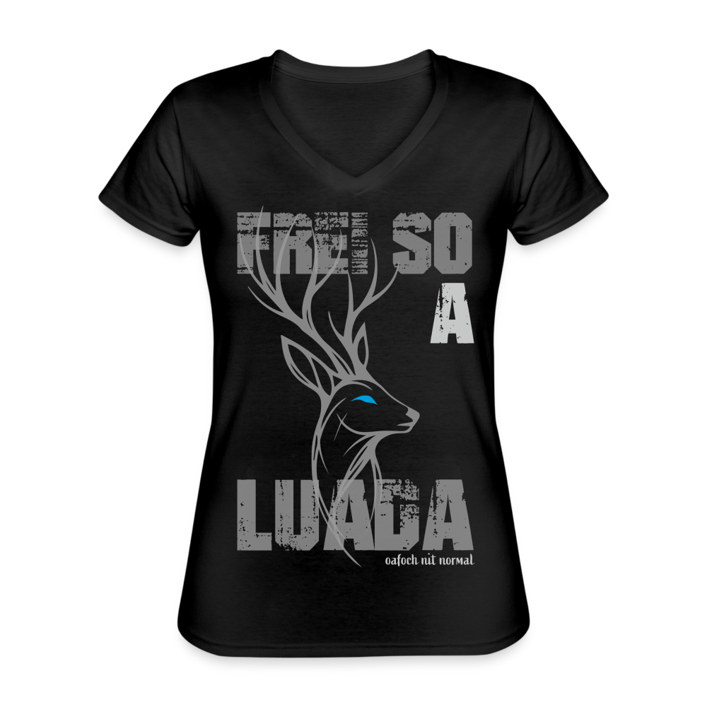 Klassisches Frauen-T-Shirt mit V-Ausschnitt frei so a Luada - Soizburga Style - Schwarz