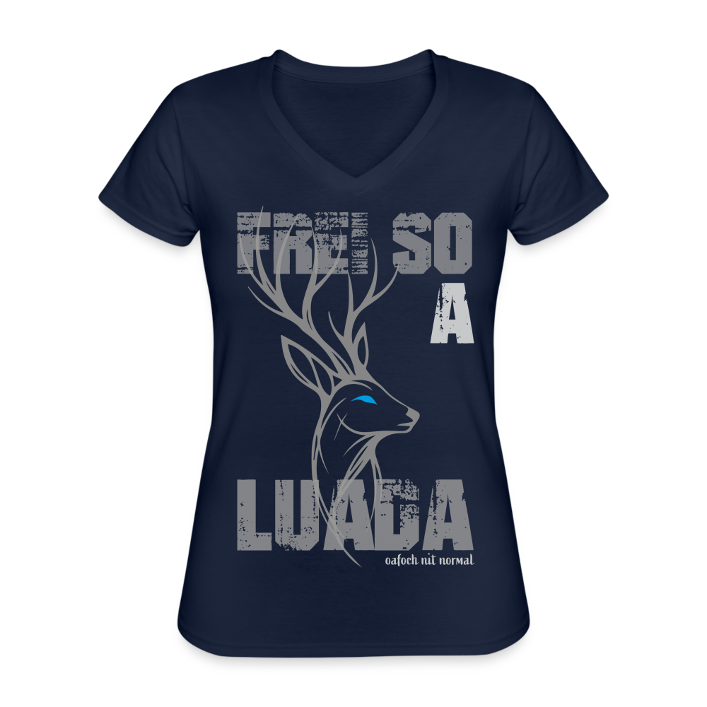 Klassisches Frauen-T-Shirt mit V-Ausschnitt frei so a Luada - Soizburga Style - Navy