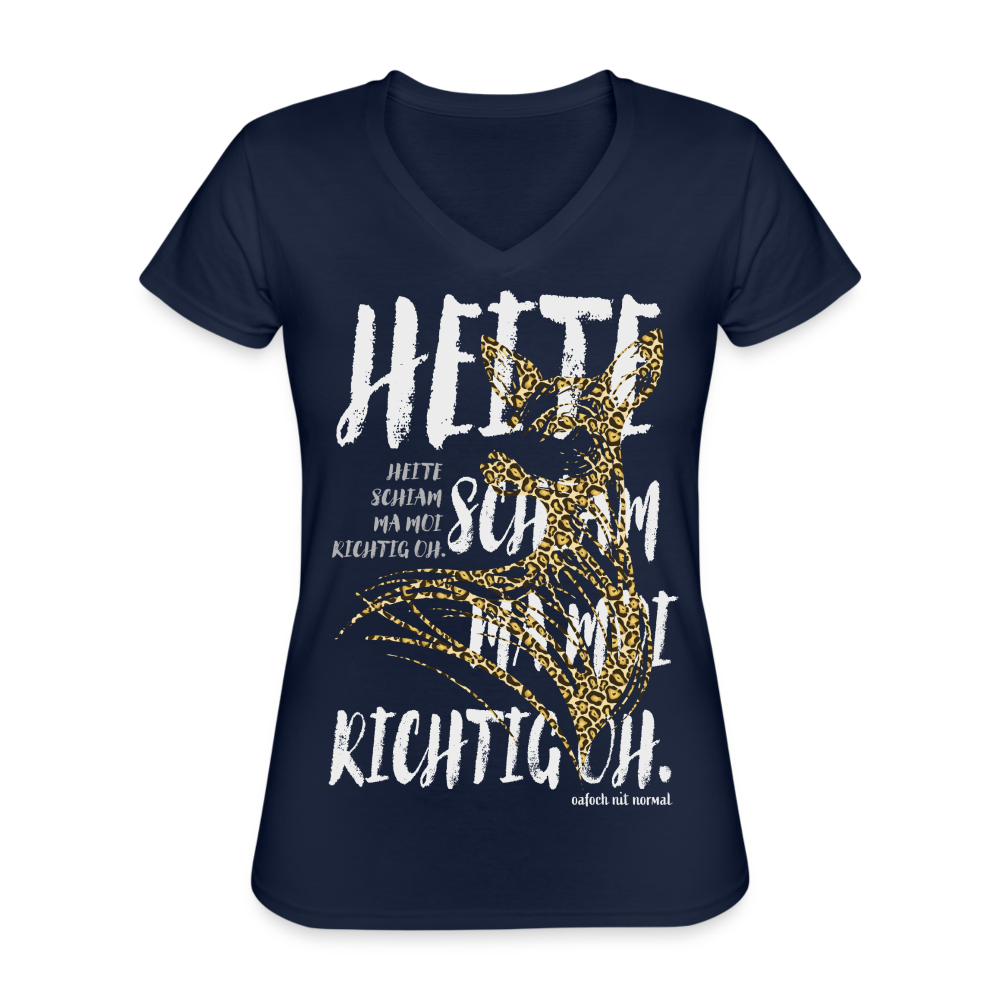 Klassisches Frauen-T-Shirt mit V-Ausschnitt heite schiam ma moi richtig oh - Soizburga Style - Navy