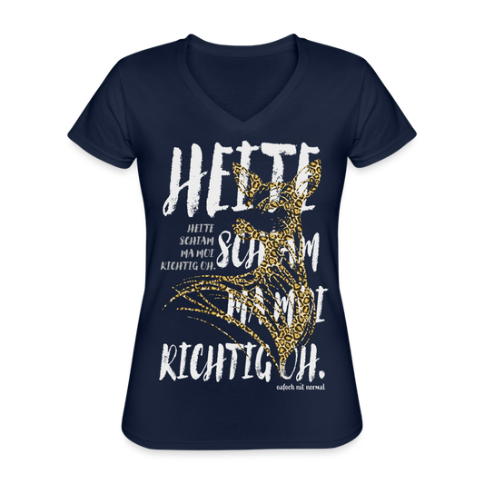 Klassisches Frauen-T-Shirt mit V-Ausschnitt heite schiam ma moi richtig oh - Soizburga Style - Navy