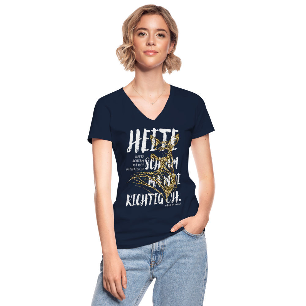 Klassisches Frauen-T-Shirt mit V-Ausschnitt heite schiam ma moi richtig oh - Soizburga Style - Navy