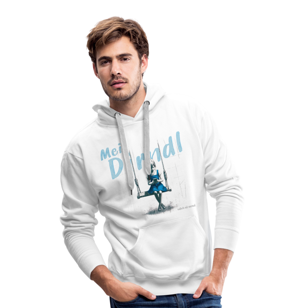 Men’s Premium Hoodie mei Dirndl Schaukel - Soizburga Style SELFTEXT - weiß