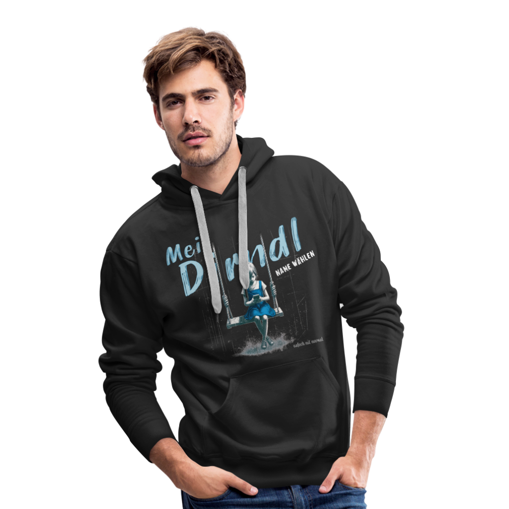 Men’s Premium Hoodie mei Dirndl Schaukel - Soizburga Style SELFTEXT - Schwarz