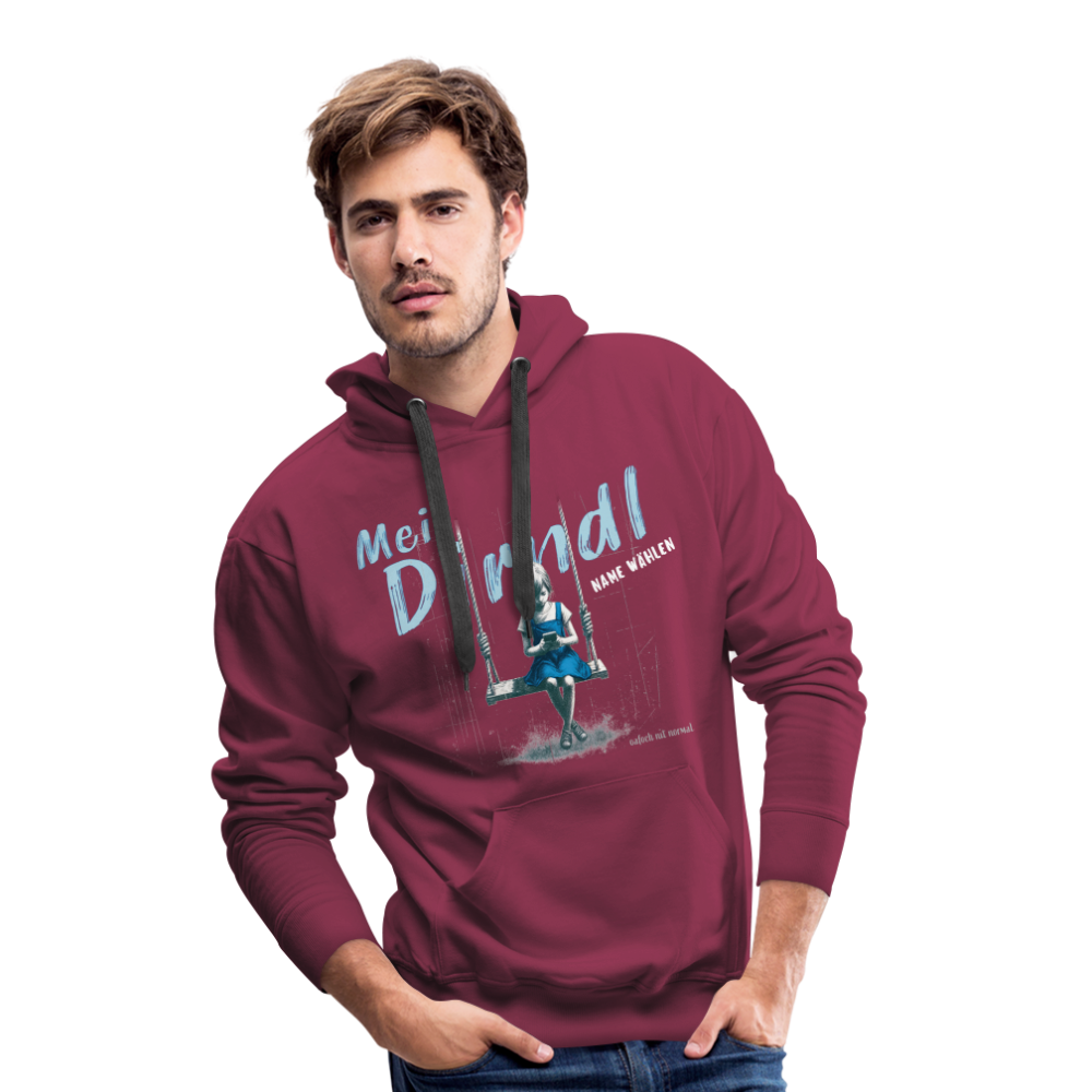 Men’s Premium Hoodie mei Dirndl Schaukel - Soizburga Style SELFTEXT - Bordeaux