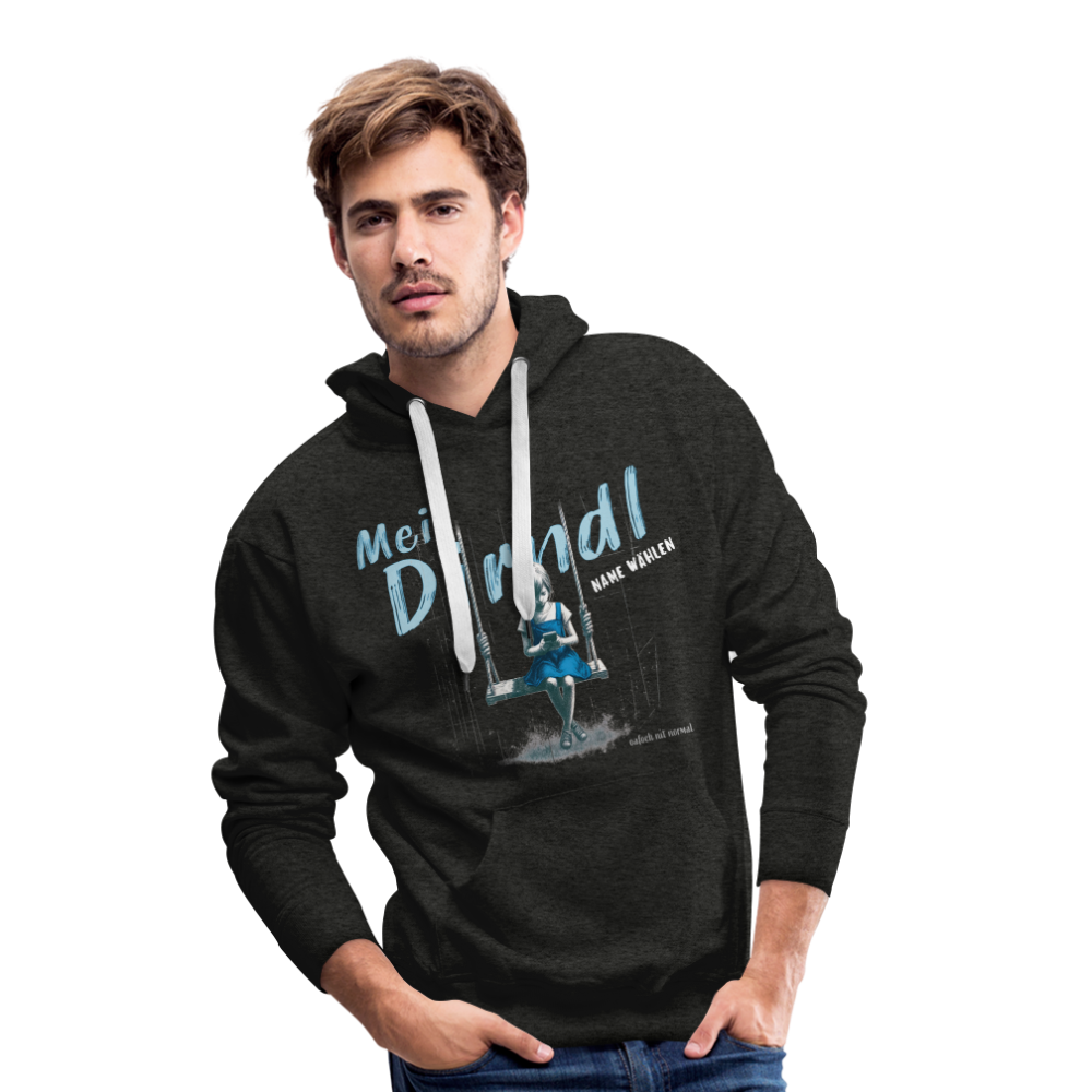 Men’s Premium Hoodie mei Dirndl Schaukel - Soizburga Style SELFTEXT - Anthrazit