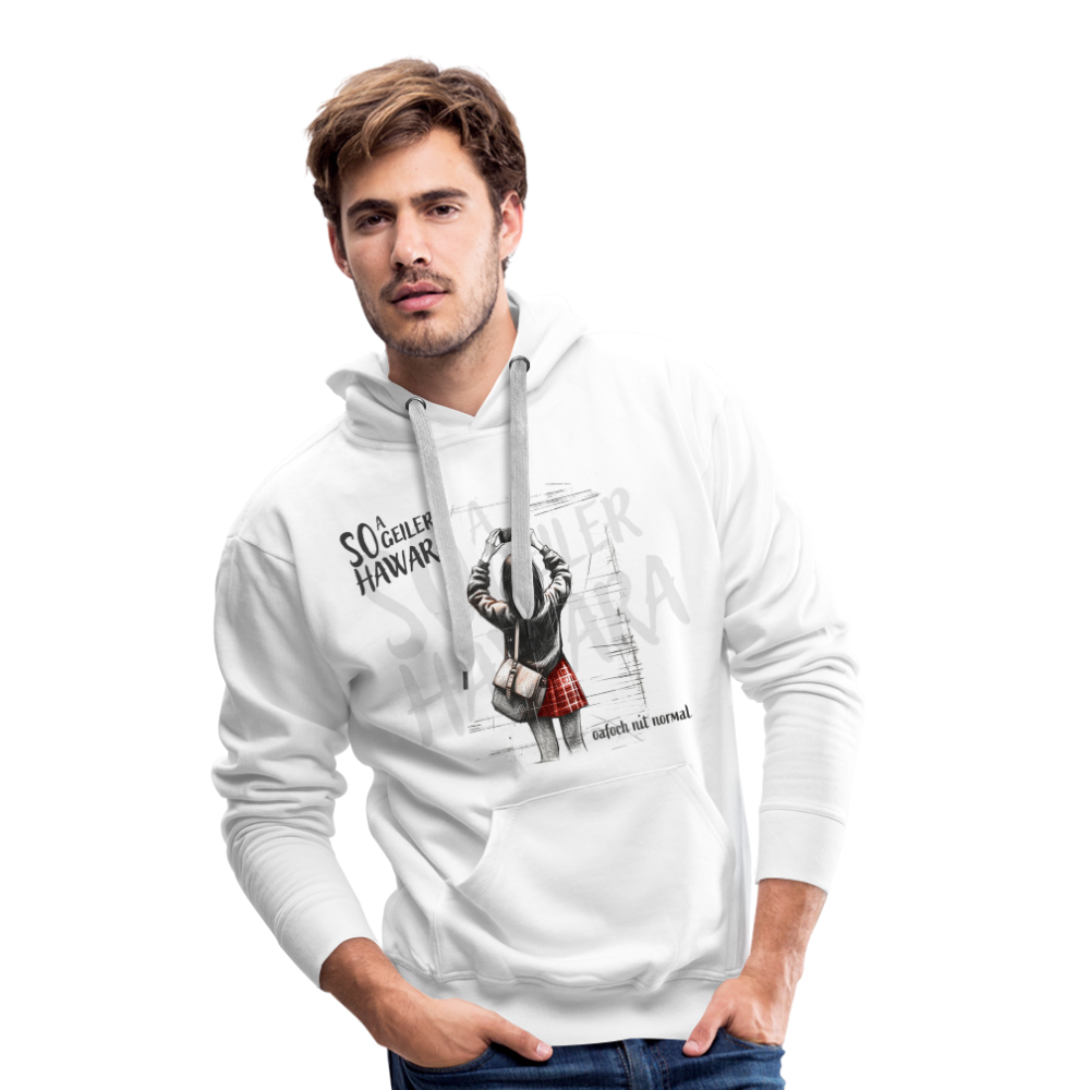 Men’s Premium Hoodie Handy Dirndl fotografiert di - Soizburga Style - weiß