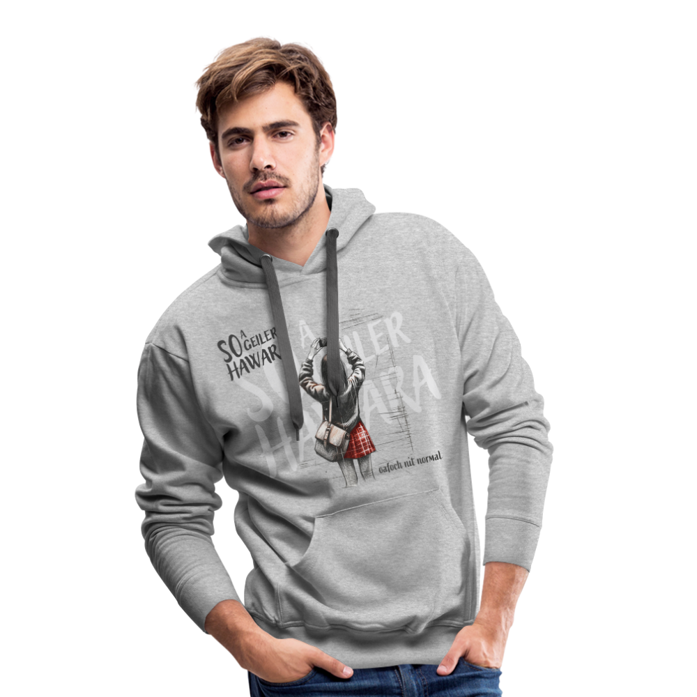 Men’s Premium Hoodie Handy Dirndl fotografiert di - Soizburga Style - Grau meliert