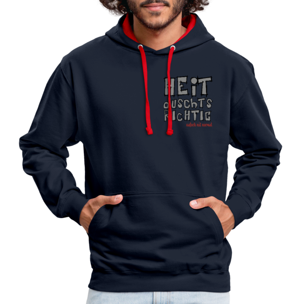 Kontrast-Hoodie Soizburga Style Heit duschts richtig - Navy/Rot