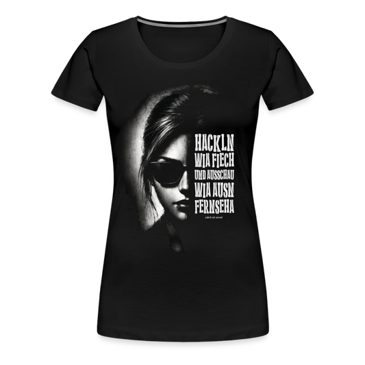 Frauen Premium T-Shirt "Soizburga Style" Hackln wia fiech - Schwarz