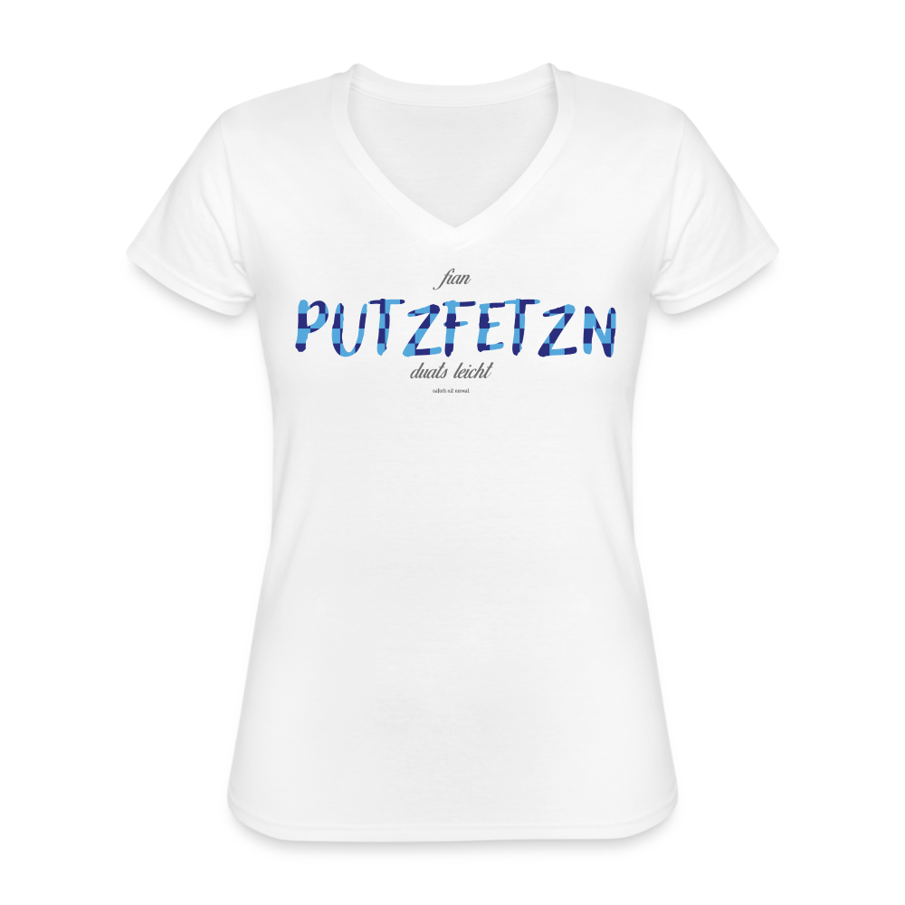 Klassisches Frauen-T-Shirt mit V-Ausschnitt Soizburga Style - fian Putzfetzen Duats leicht - weiß