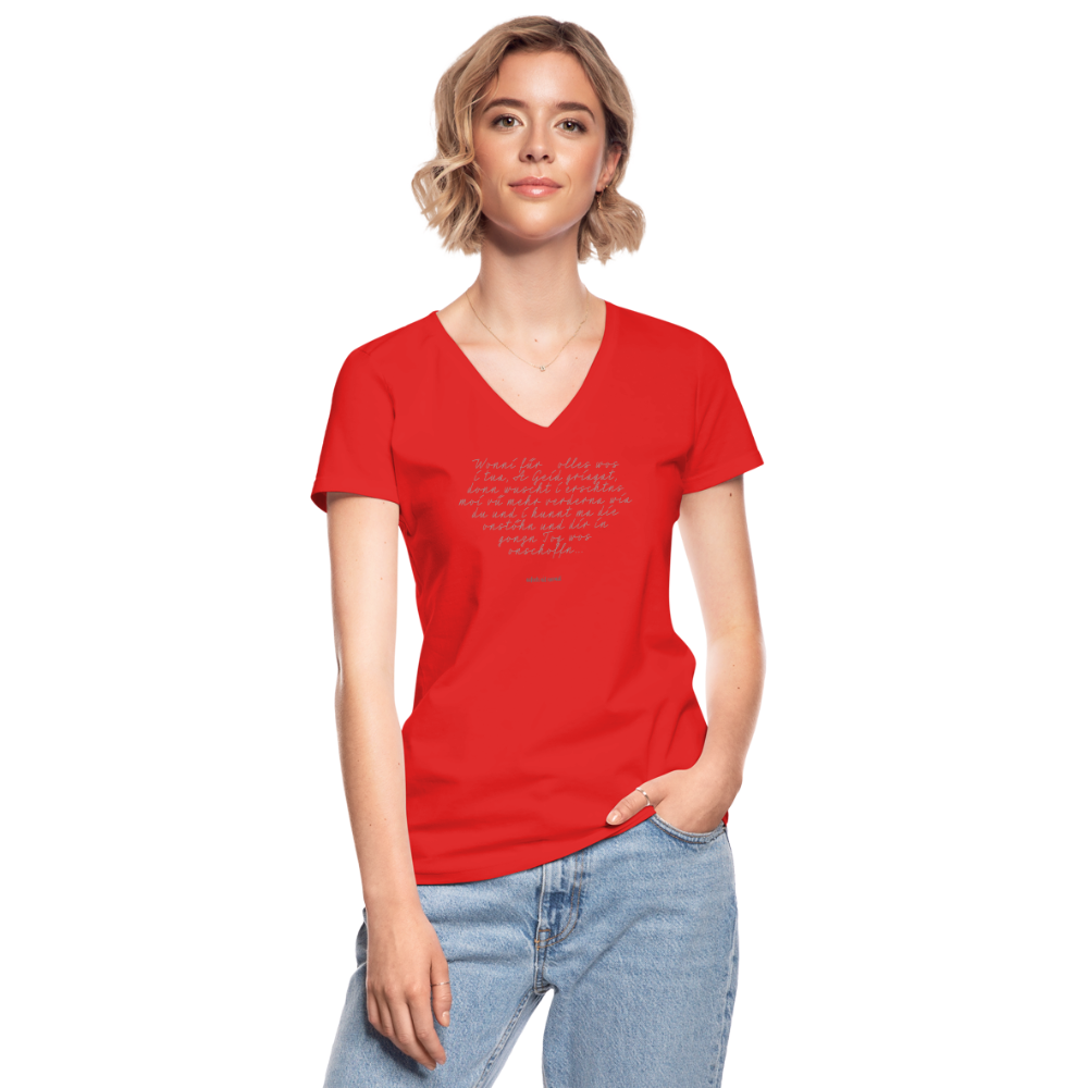 Klassisches Frauen-T-Shirt mit V-Ausschnitt Soizburga Style - Wenn für olles wos i tua... - Rot