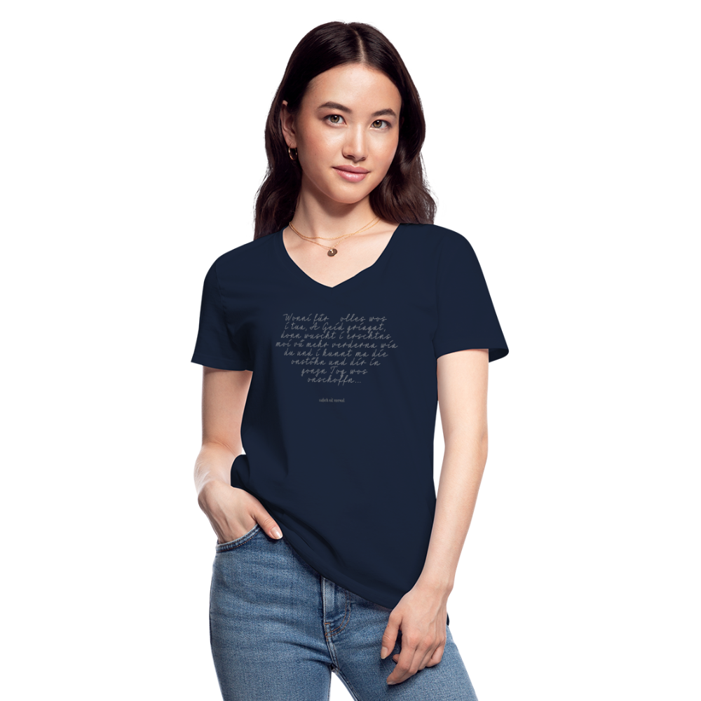 Klassisches Frauen-T-Shirt mit V-Ausschnitt Soizburga Style - Wenn für olles wos i tua... - Navy