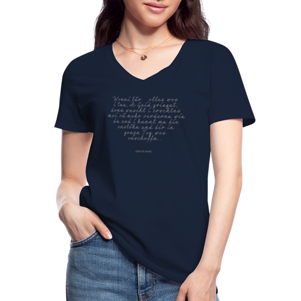 Klassisches Frauen-T-Shirt mit V-Ausschnitt Soizburga Style - Wenn für olles wos i tua... - Navy