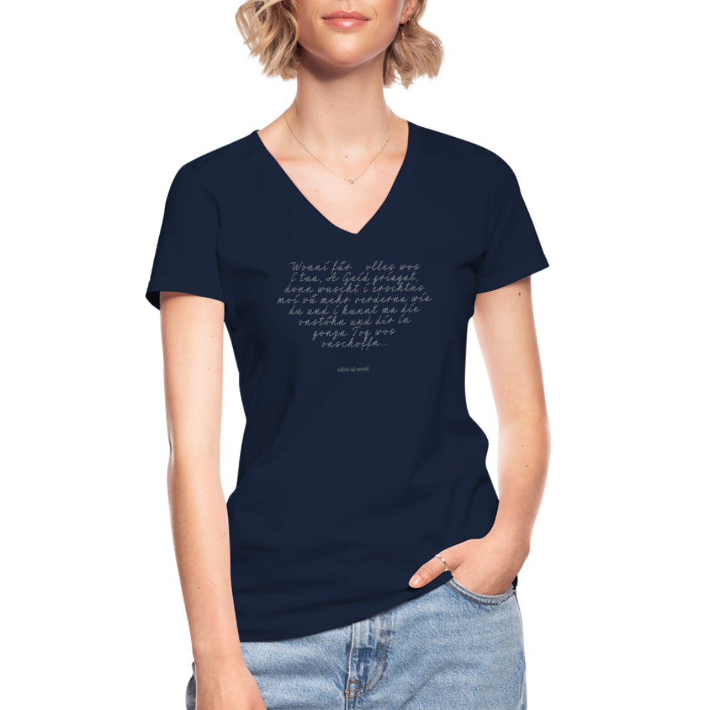 Klassisches Frauen-T-Shirt mit V-Ausschnitt Soizburga Style - Wenn für olles wos i tua... - Navy